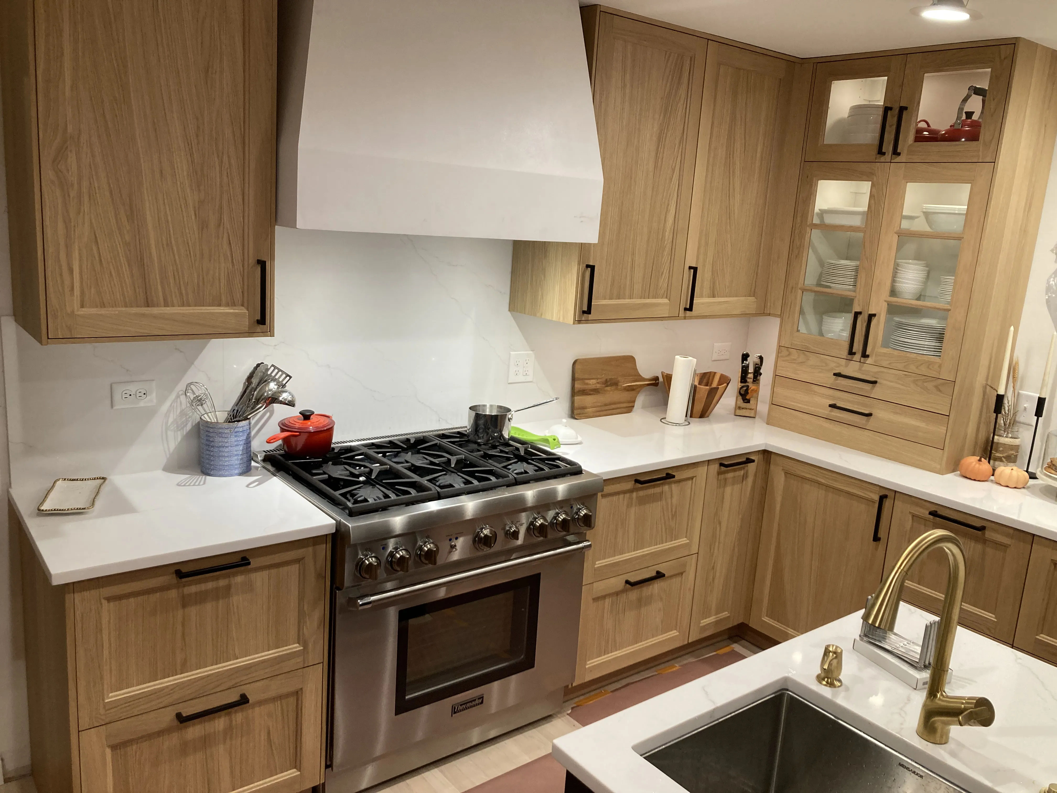 Custom wood kitchen cabinets with natural finish Hinsdale project by Assembly Squad Chicago