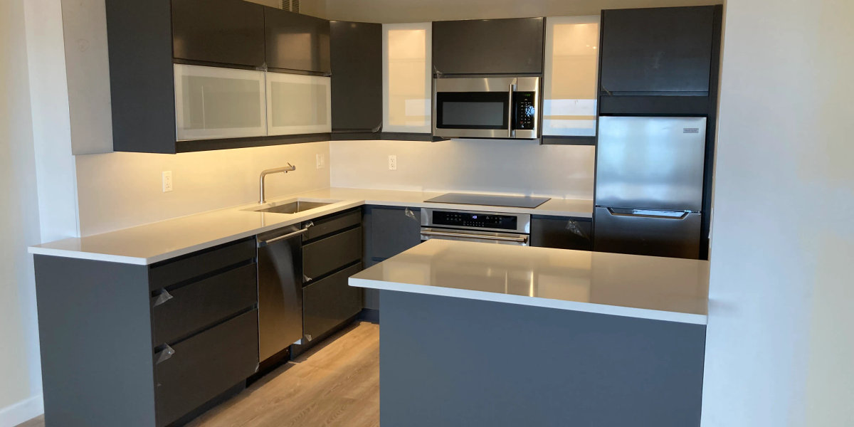 Lakeview IKEA kitchen under 40k -- 2626 N Lakeview rental condo renovation MSI white quartz