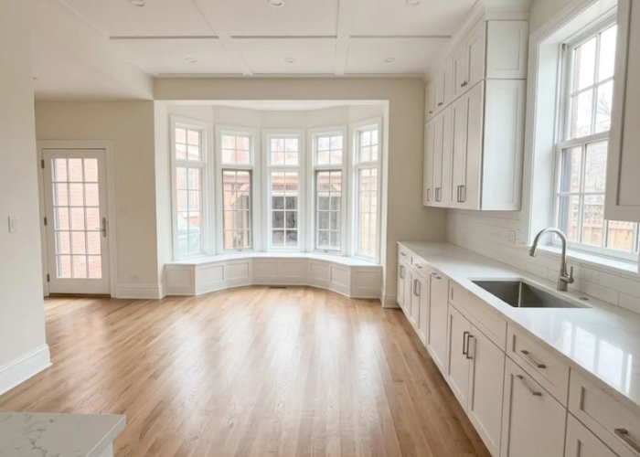 Wicker Park kitchen remodeling after -- custom cabinets quartz countertops open concept chic modern Chicago