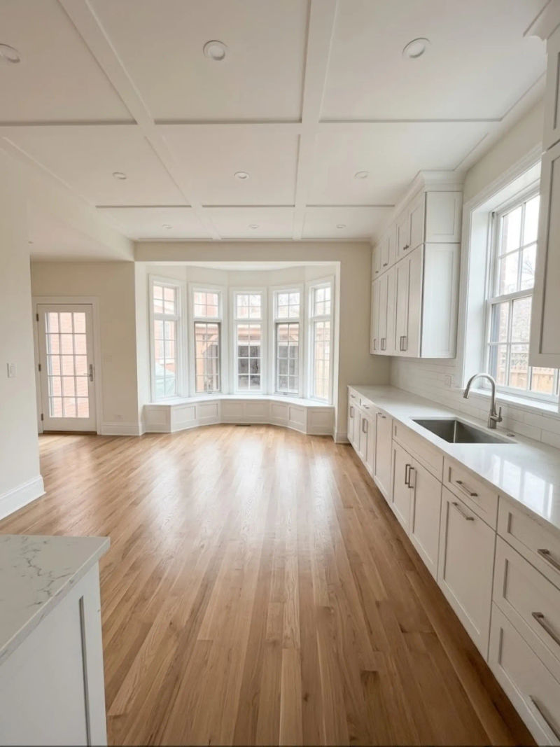 Wicker Park kitchen after remodel -- custom cabinets quartz countertops open concept Chicago
