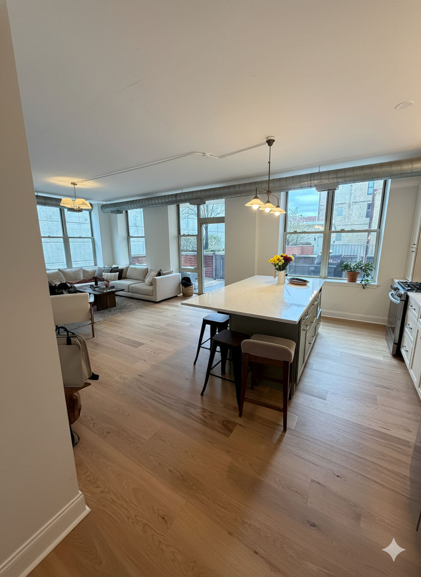 West Loop condo after remodel - living area