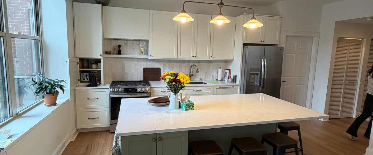 Lincoln Park kitchen remodeling cost 2026 -- custom cabinetry, quartzite countertop, greystone renovation by Assembly Squad