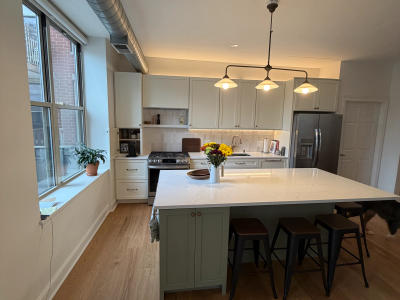 West Loop condo kitchen complete view after remodel -- 1001 W Madison St Chicago