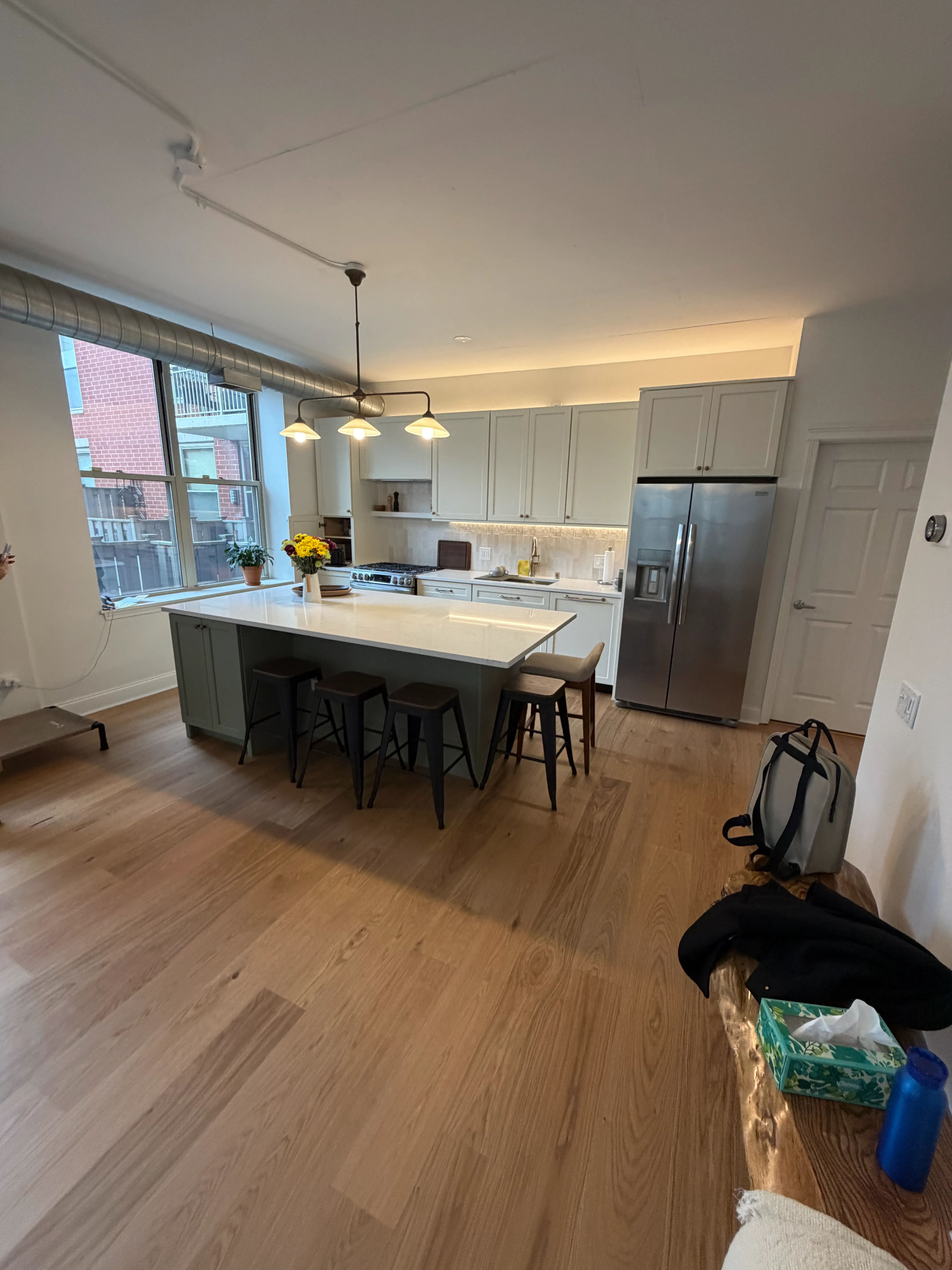 West Loop condo after remodel - brushed nickel hardware