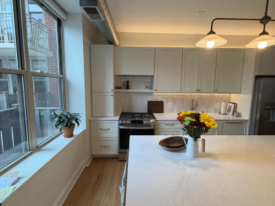 Custom kitchen island West Loop condo remodel -- large island with seating 1001 W Madison