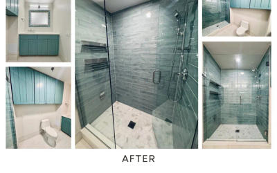 680 Lake Shore teal bathroom remodel