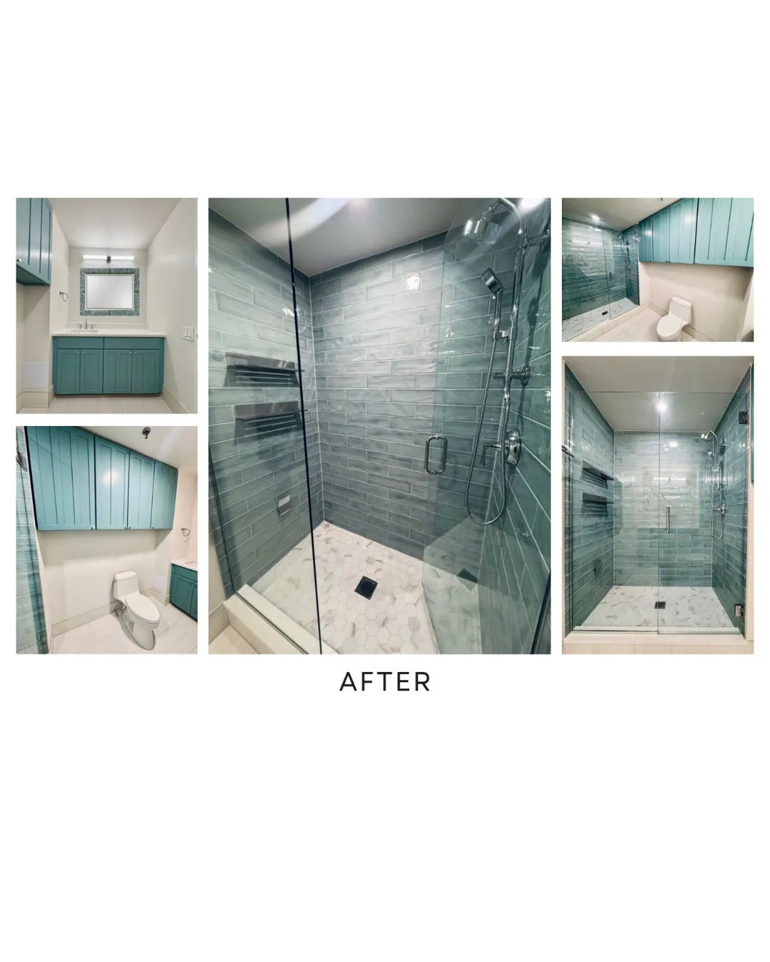 Modern bathroom with teal accents and bright design