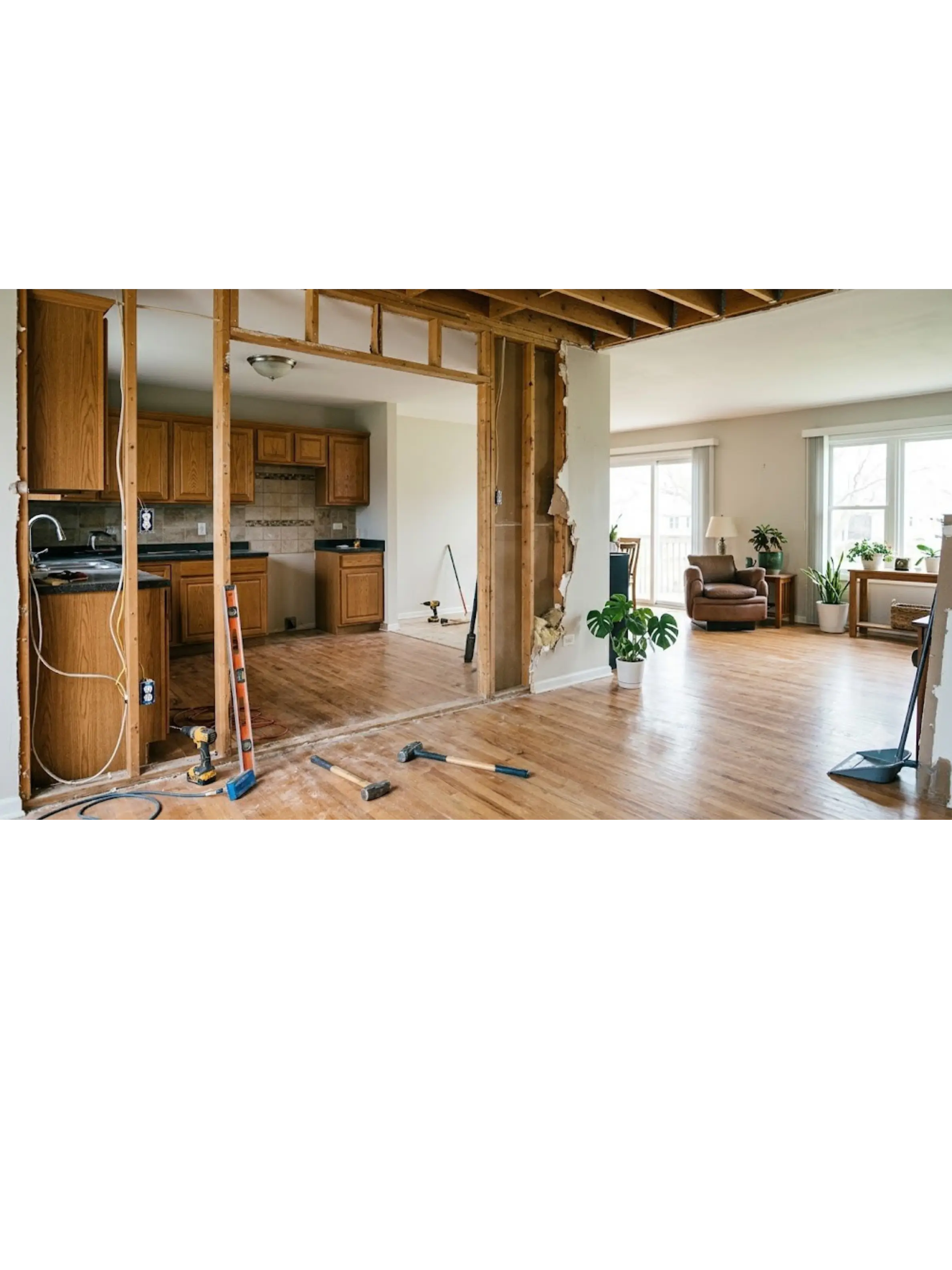 Open-concept Chicago kitchen created by removing a wall between the kitchen and living space