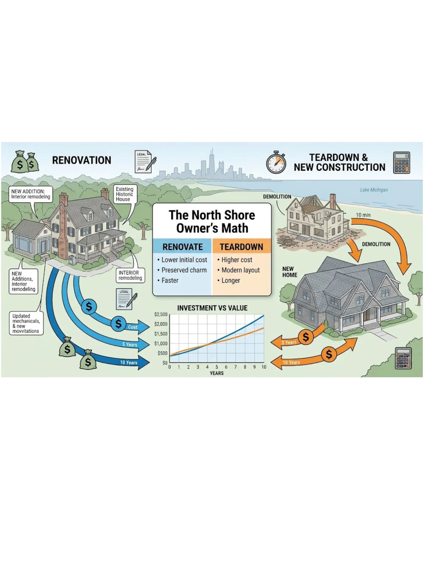 North Shore Chicago historic home renovation vs teardown: Winnetka, Kenilworth, Lake Forest design-build