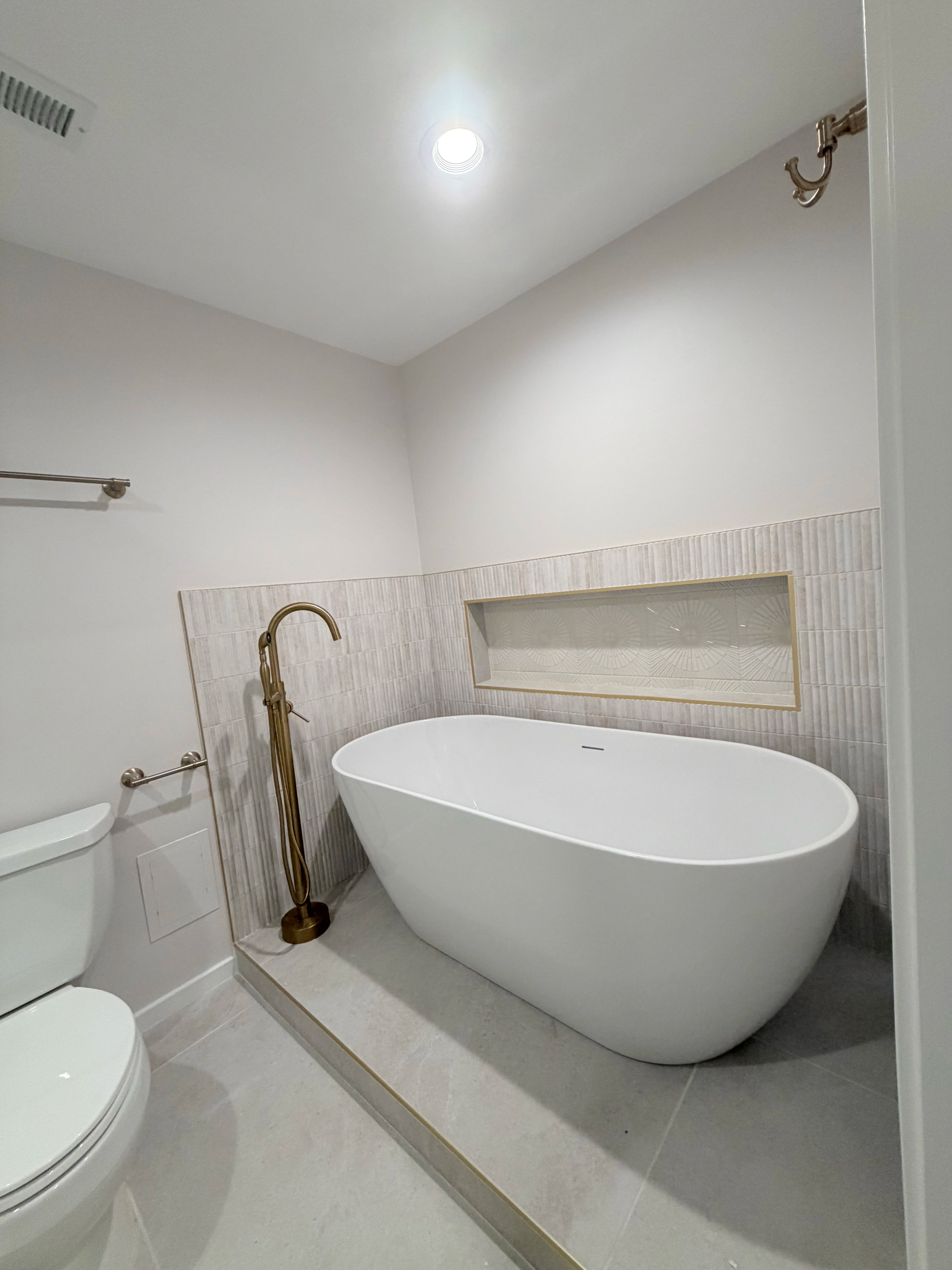 Completed primary bathroom remodel at 420 S Clinton St, Unit 303A, Gotham Lofts, West Loop Gate, Chicago -- by Assembly Squad