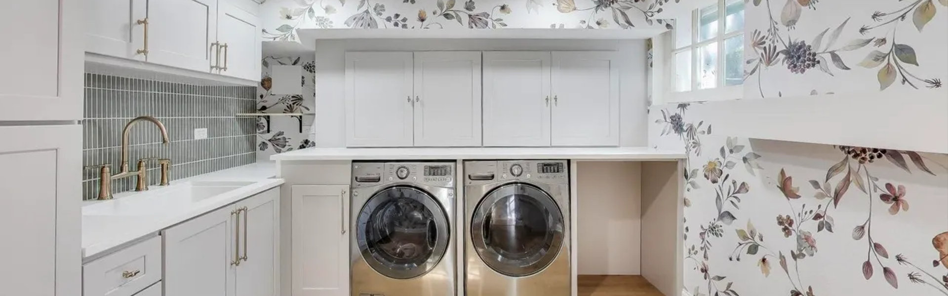 Winnetka finished basement remodel 2026 -- luxury laundry room custom gray cabinets quartz champagne bronze Fairview Ave before after north shore