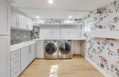 Winnetka basement remodel with custom gray cabinets and quartz countertops on Fairview Ave