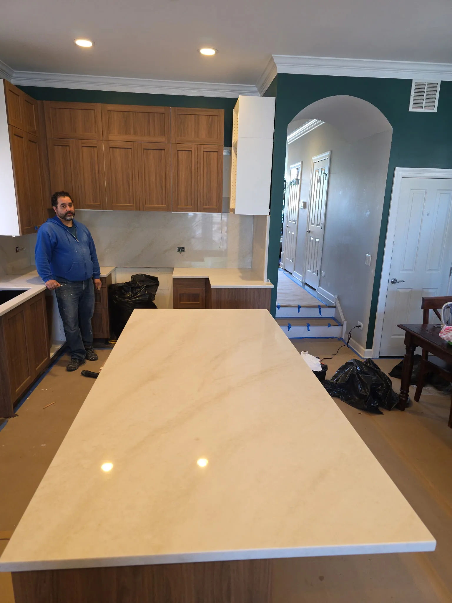 Logan Square kitchen after remodel - custom cabinets and stone countertop