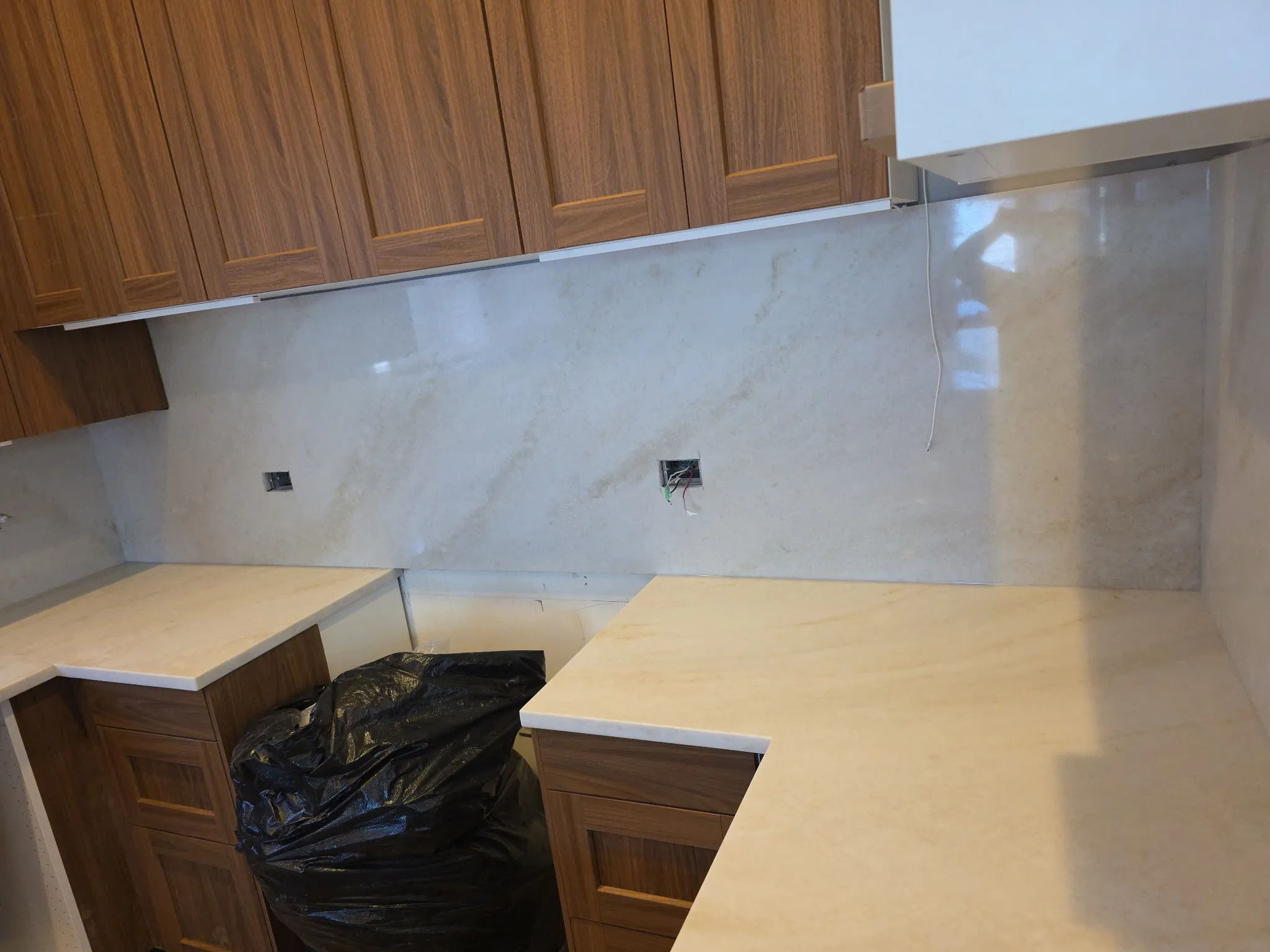 Stone countertop and backsplash Logan Square kitchen
