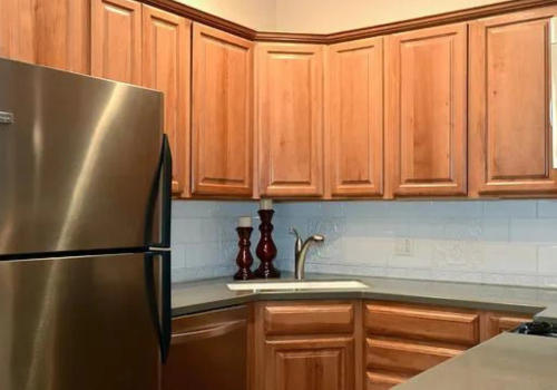 Lakeview small kitchen before IKEA renovation -- original dated cabinets condition