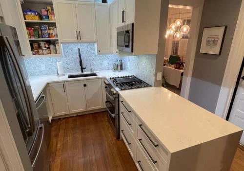 Backsplash and layout detail Lakeview small kitchen IKEA renovation Chicago