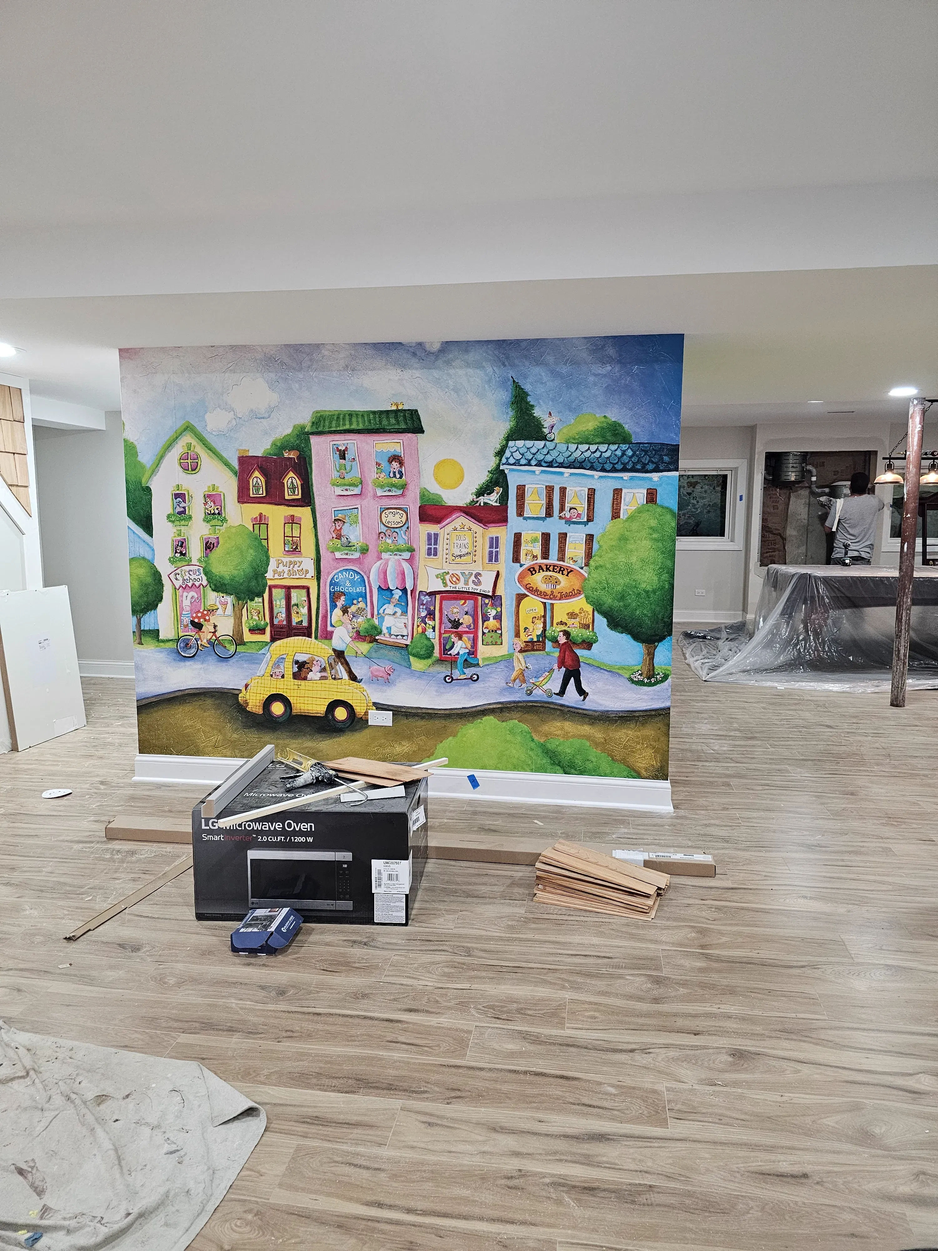 Glencoe basement remodel with custom wall murals - basement finishing New Trier area