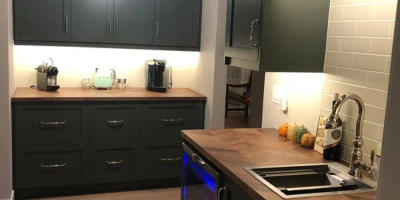 Lincoln Park waterfall island kitchen
