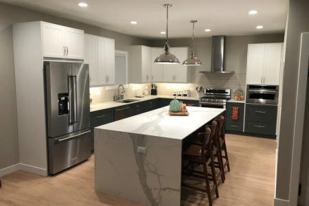 Complete Lincoln Park luxury kitchen renovation -- waterfall island $125K Chicago