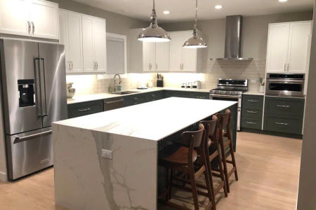 Workspace and quartz countertop detail Lincoln Park luxury kitchen