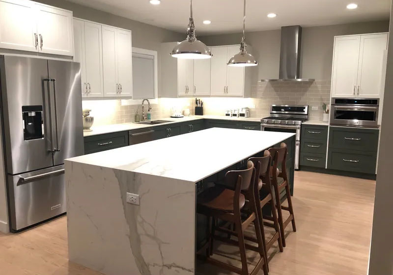 Modern Chicago kitchen remodeling with custom cabinetry and island