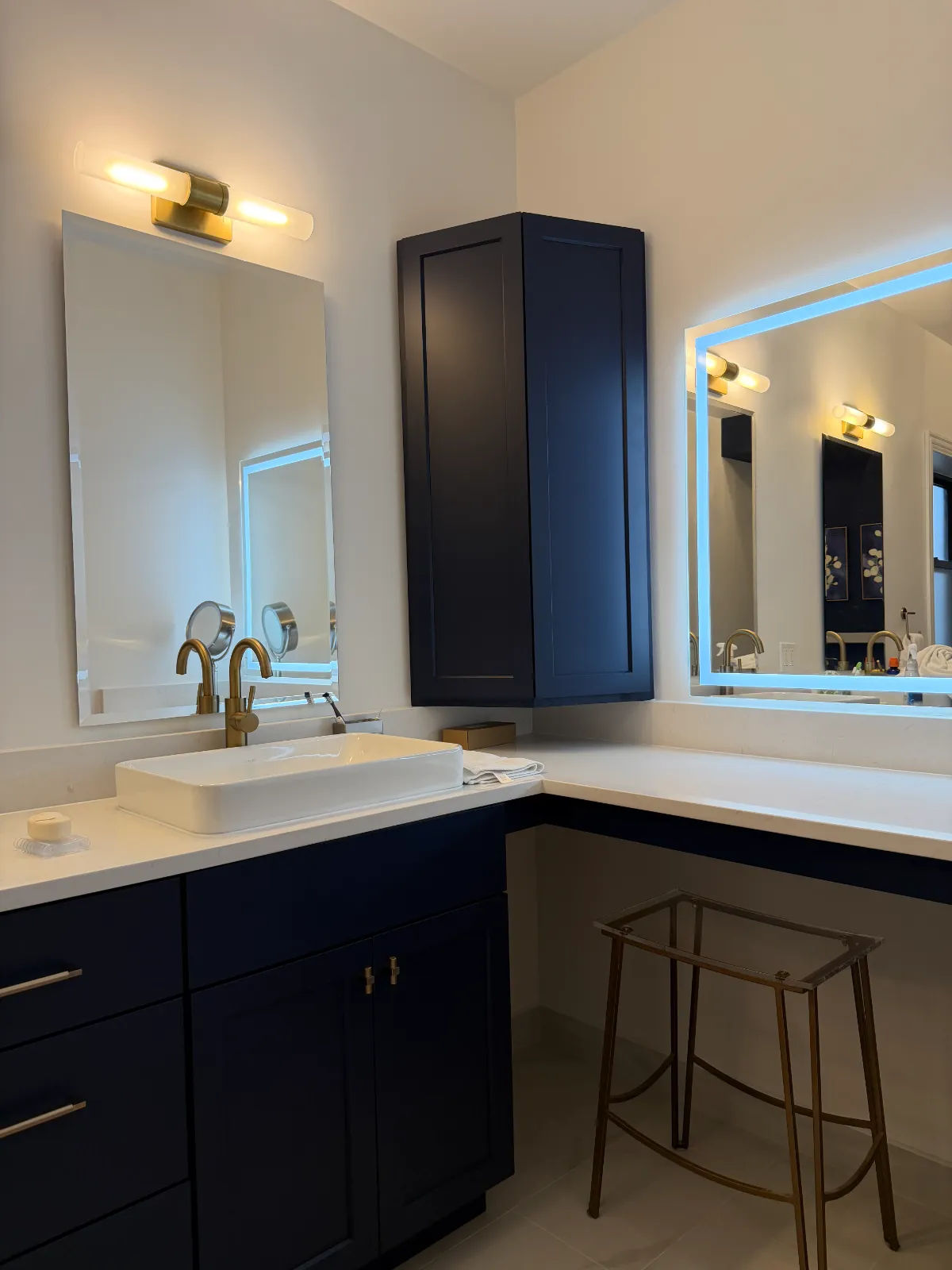 Wicker Park bathroom vanity with makeup station