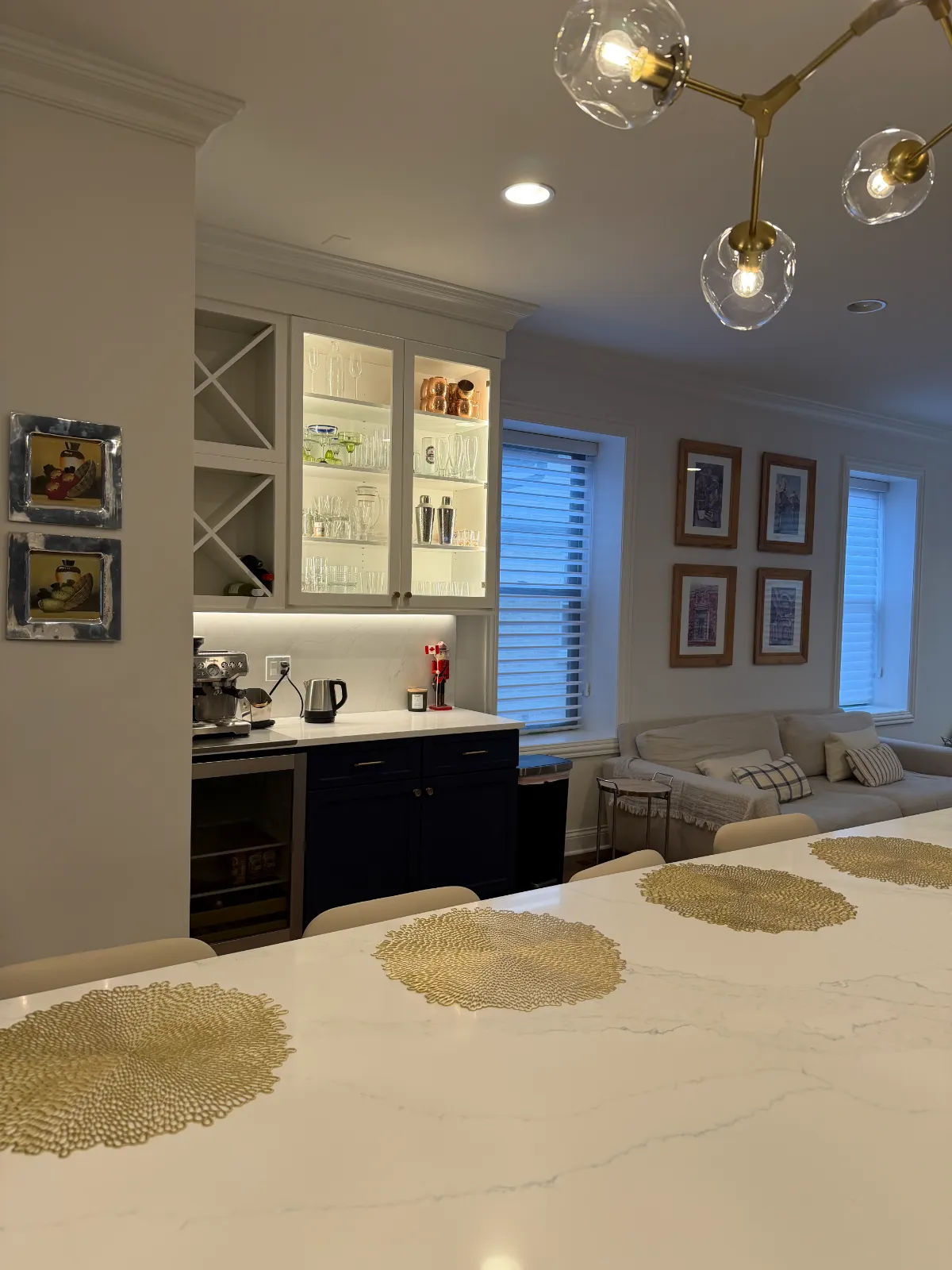 Wicker Park bathroom walk-in shower with marble