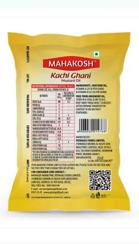 Mahakosh Kacchi Ghani Pure Mustard Oil Pouch (Sorioh Tel)  (1 L)
