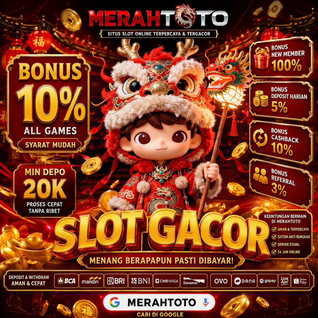 Thumbnail 1 of 3, Poster, MERAHTOTO ☛ Merah Merona Scatter Datang Bikin Suasana Pecah Mesin Jackpot Makin Brutal designed and sold by Merahtoto.