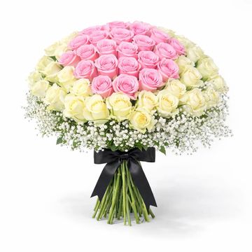 Luxury pink and white rose bouquet with baby’s breath by Gemma Bloom Fine Flowers Johannesburg