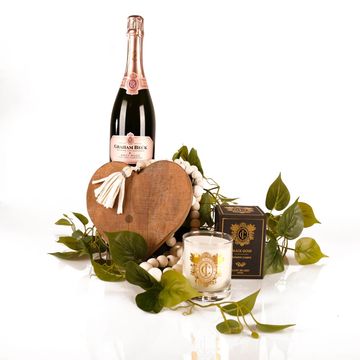 Champagne gift set with a scented candle and Blessing Heart