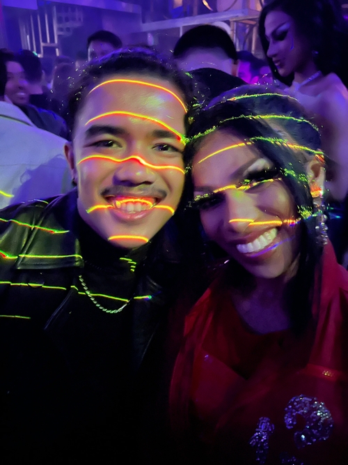 Me and famous Filipino drag queen Bernie lit up with laser lights.