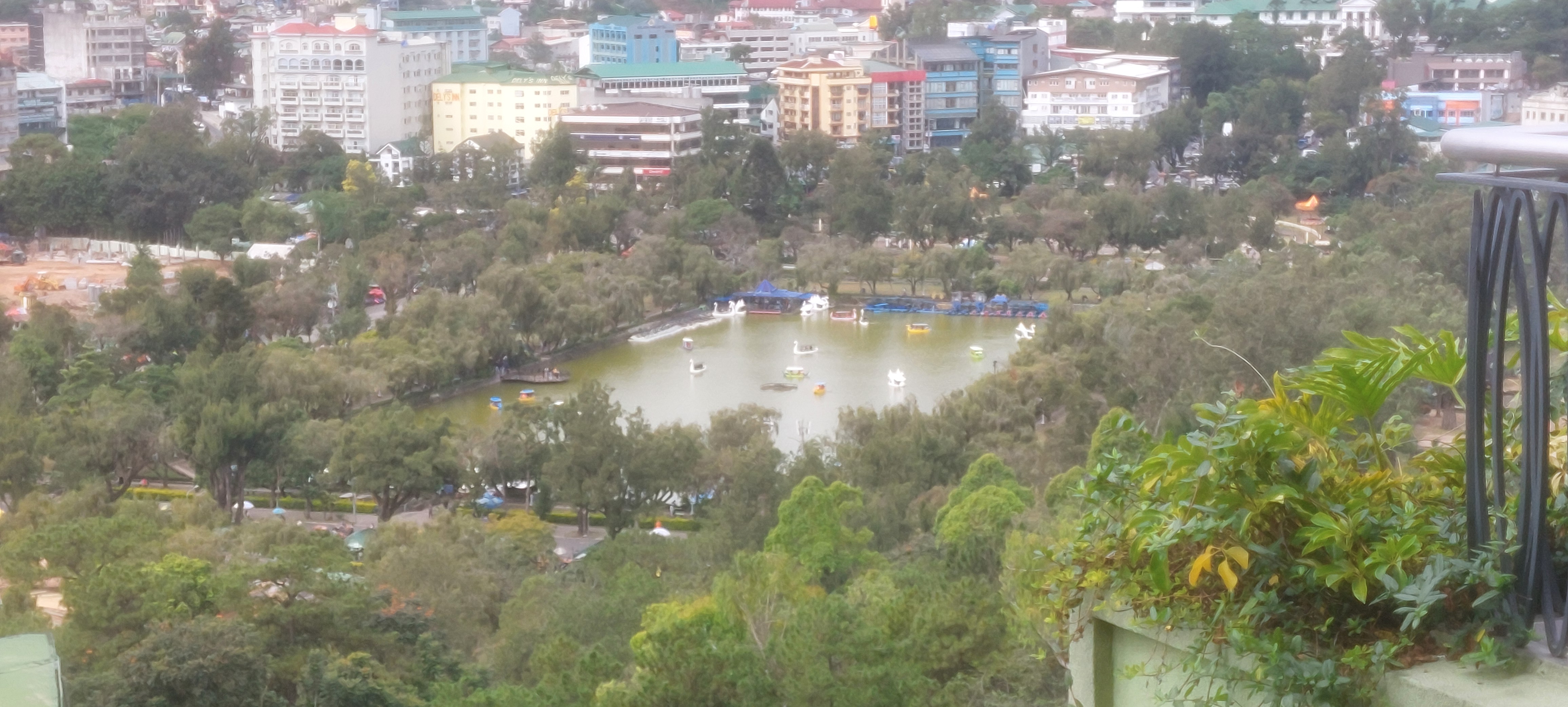 A rectangle lake. This was taken from a high point.