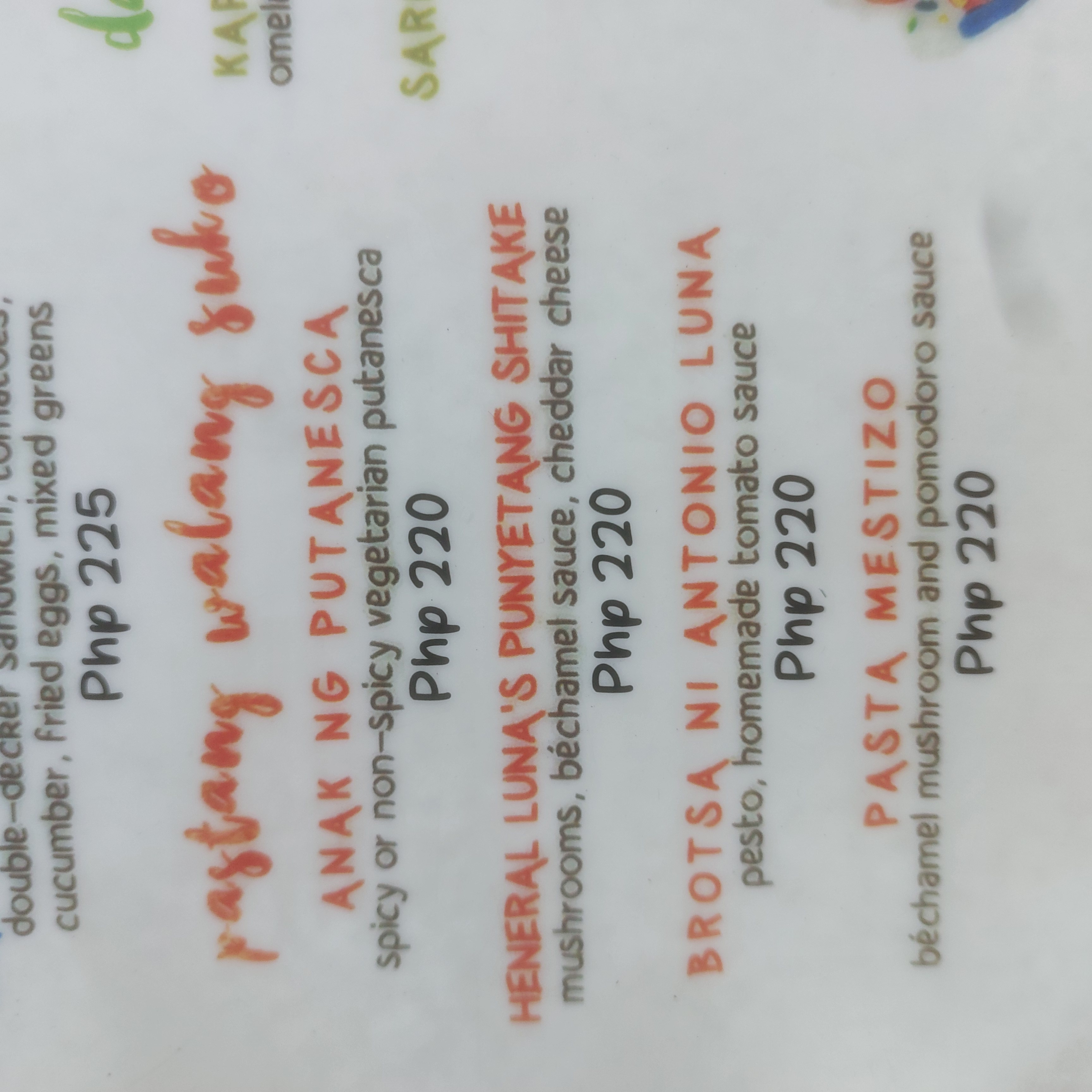 Oh My Gulay's menu.