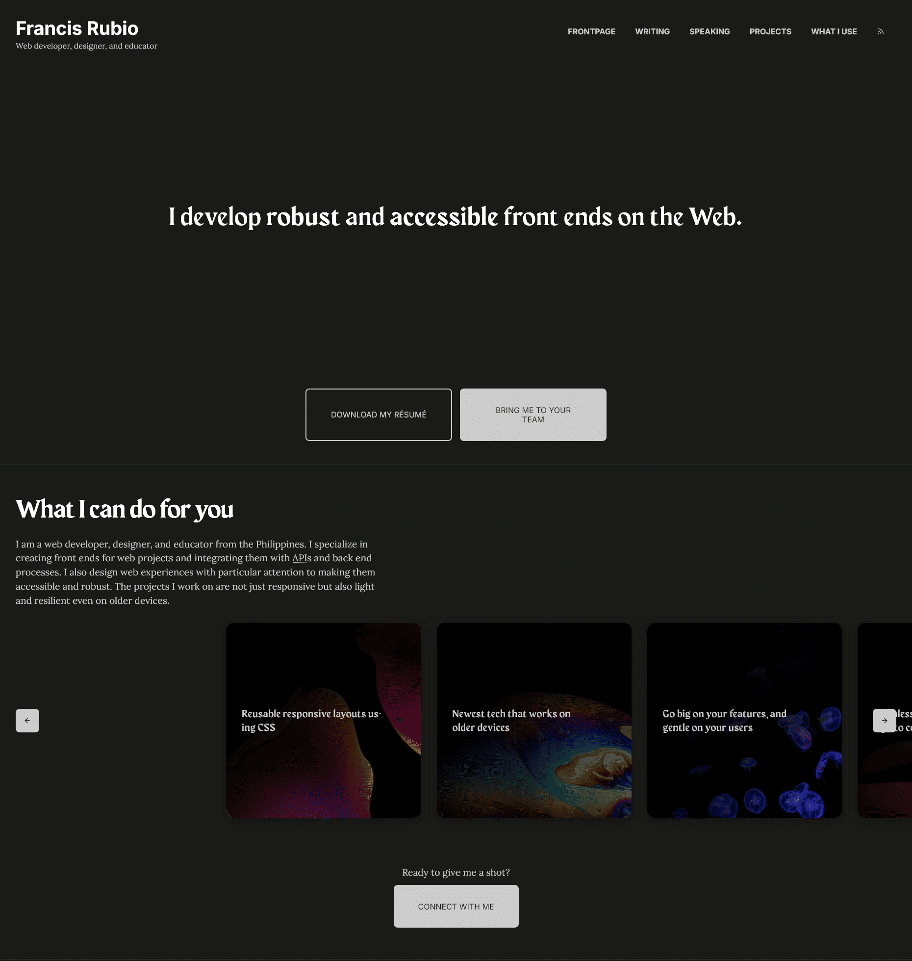 Screenshot of my third website's design.