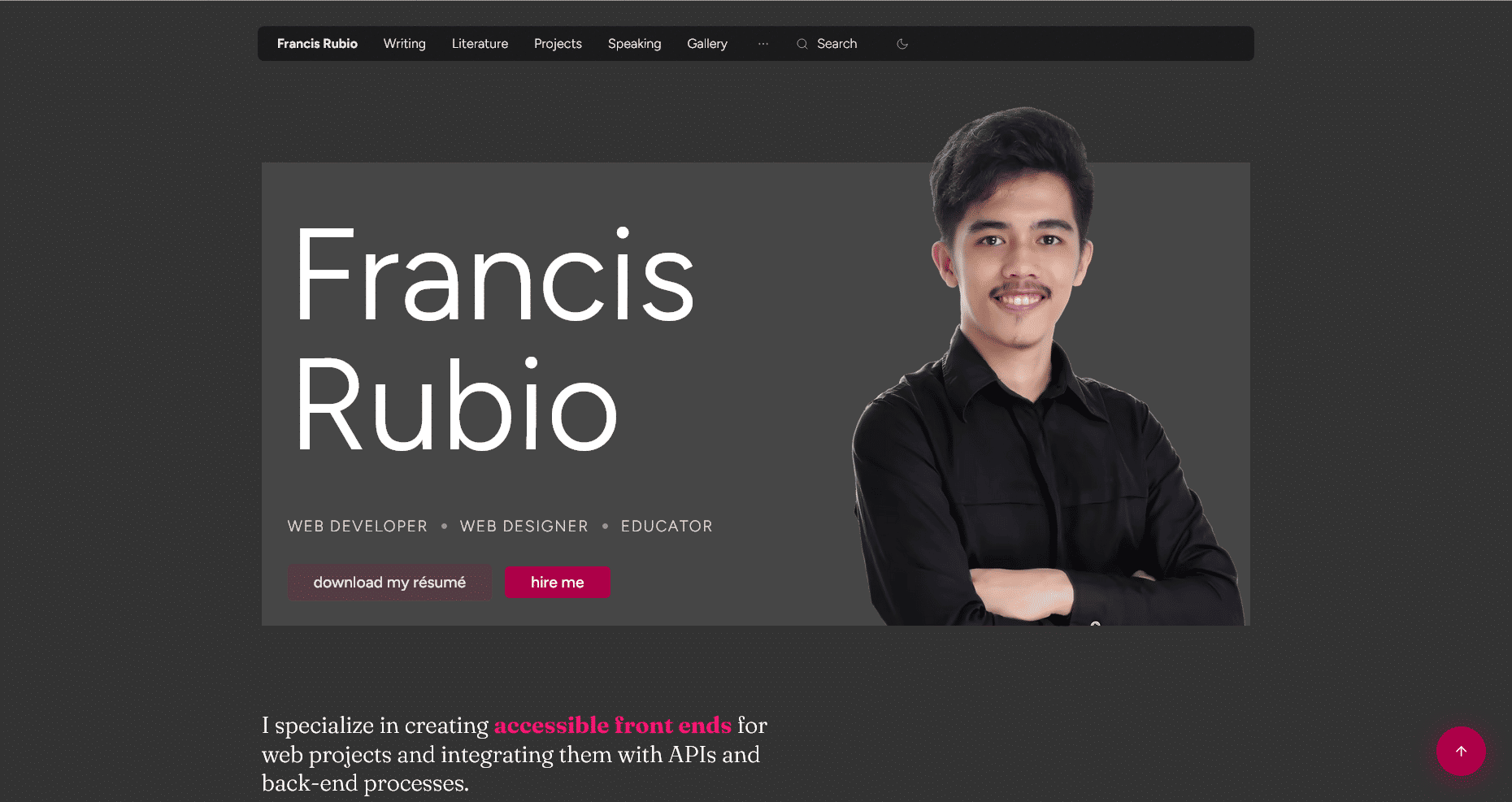 Screenshot of my website's 4th design.