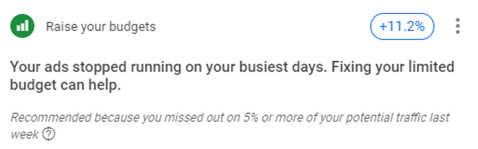 A pop up message for paid media ads, explaining that the ads have stopped running on the busiest days due to a limited budget.