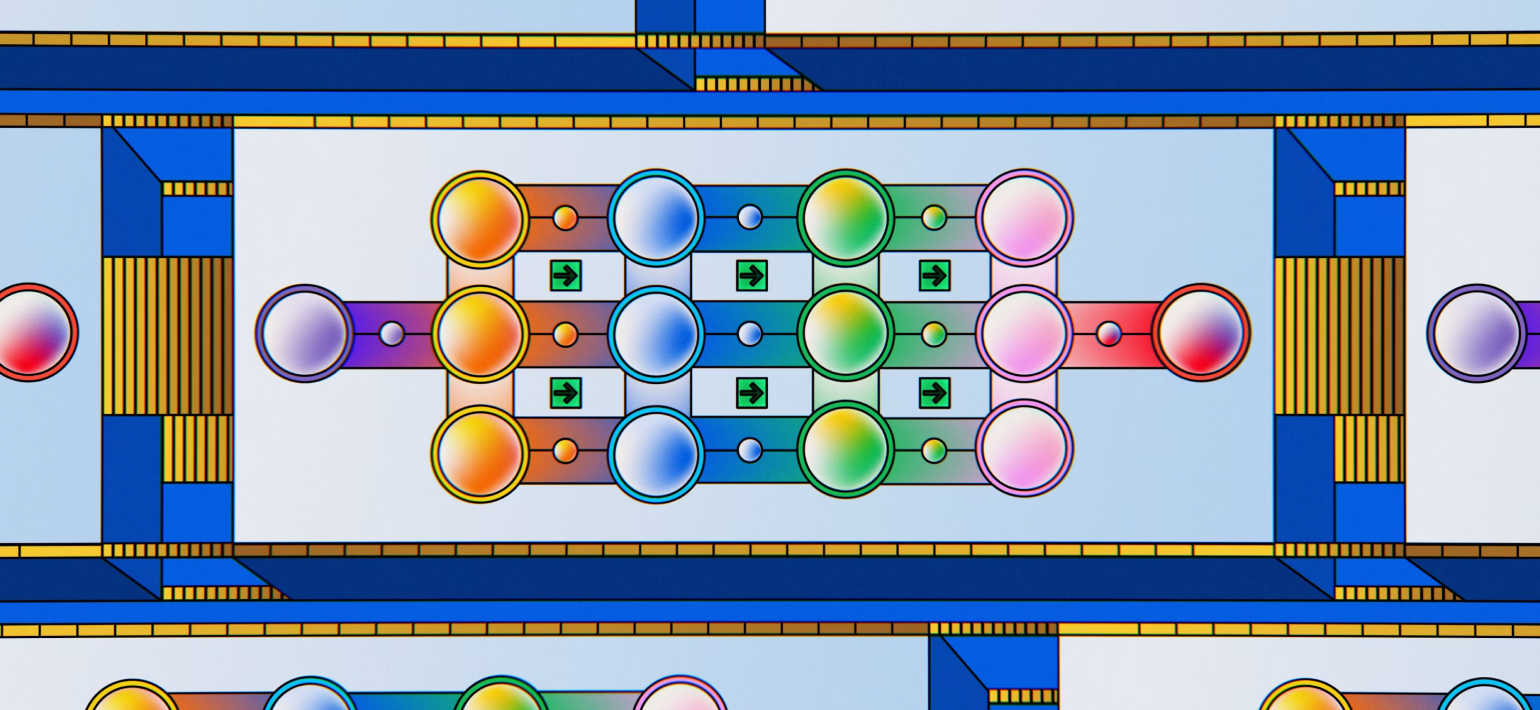 An abstract image of a flow chat with different coloured circles