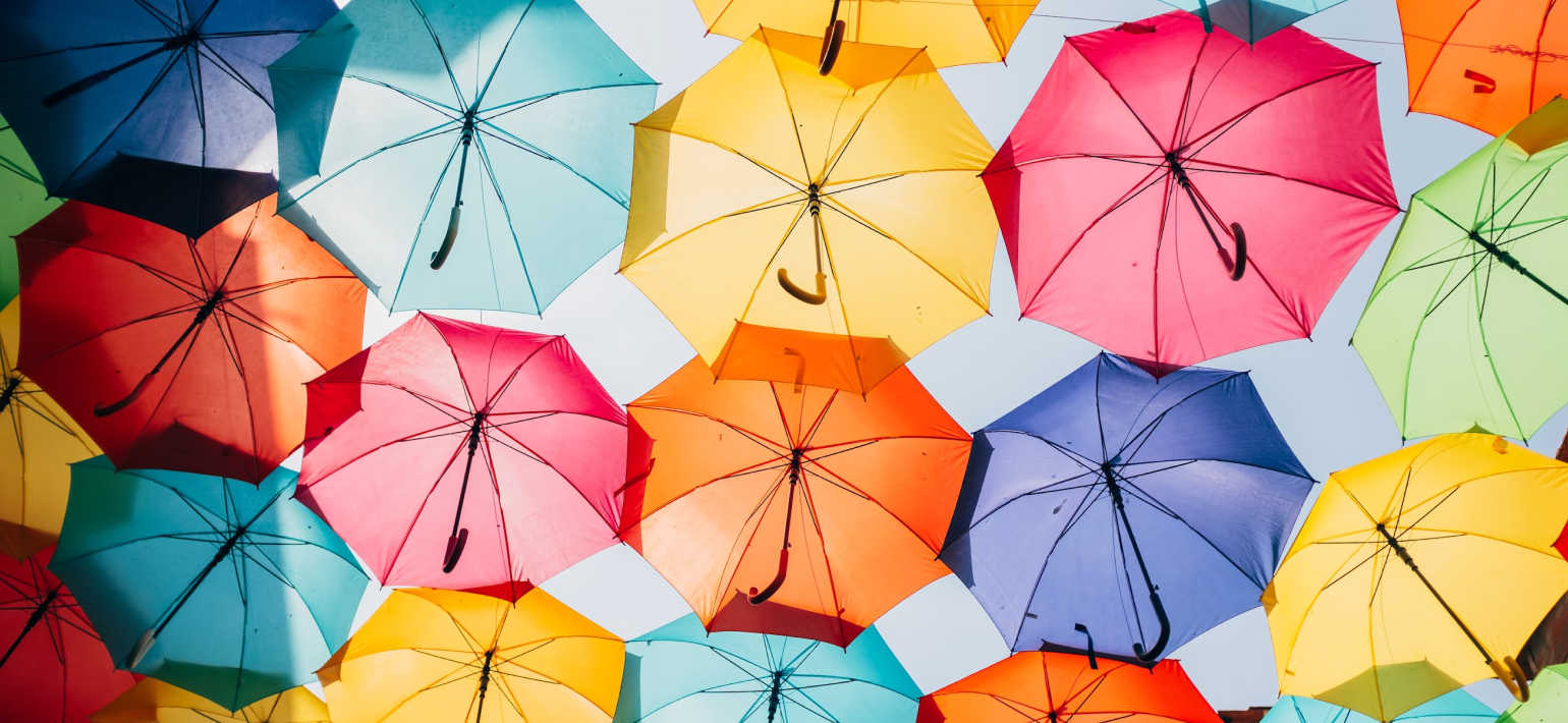 Rows of colourful umbrellas.