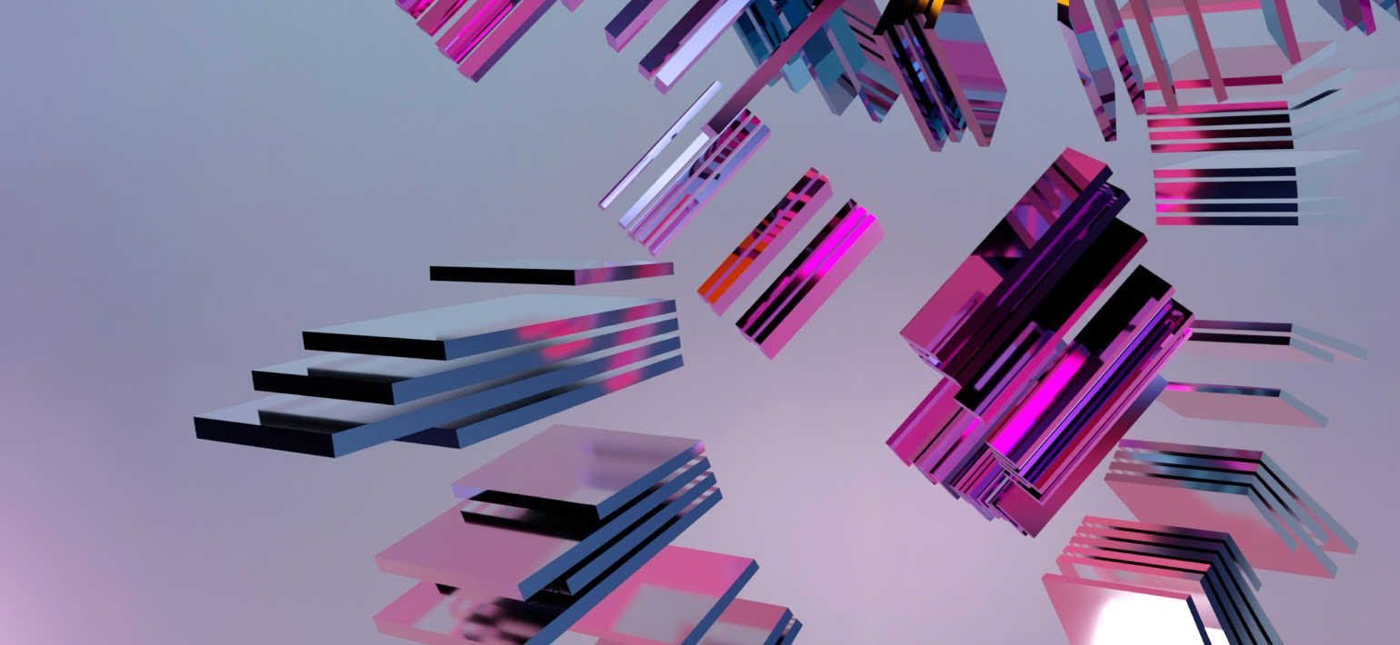 An abstract image of floating pink squares