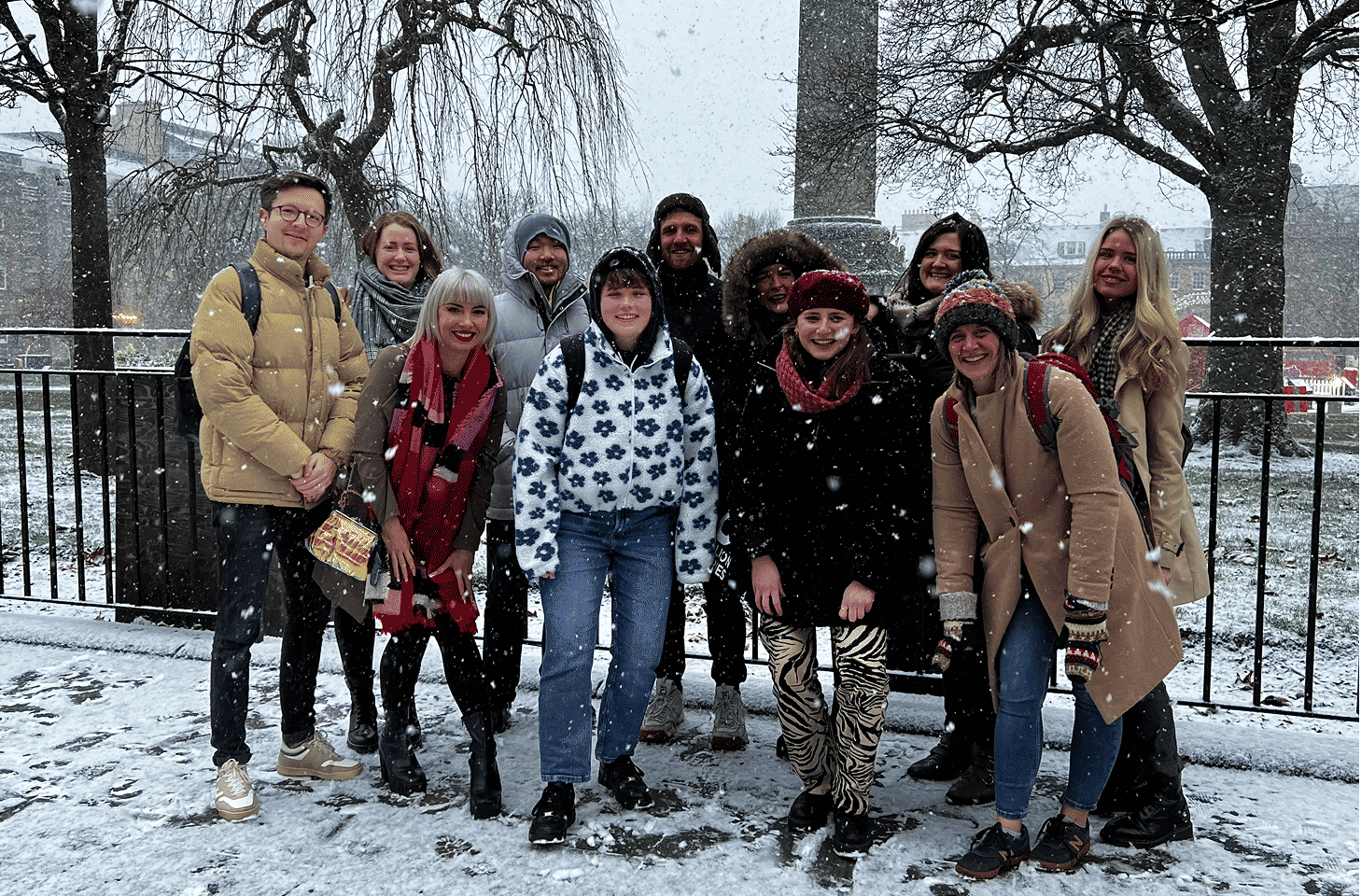 MJ team photo in St. Andrews Square in the snow.