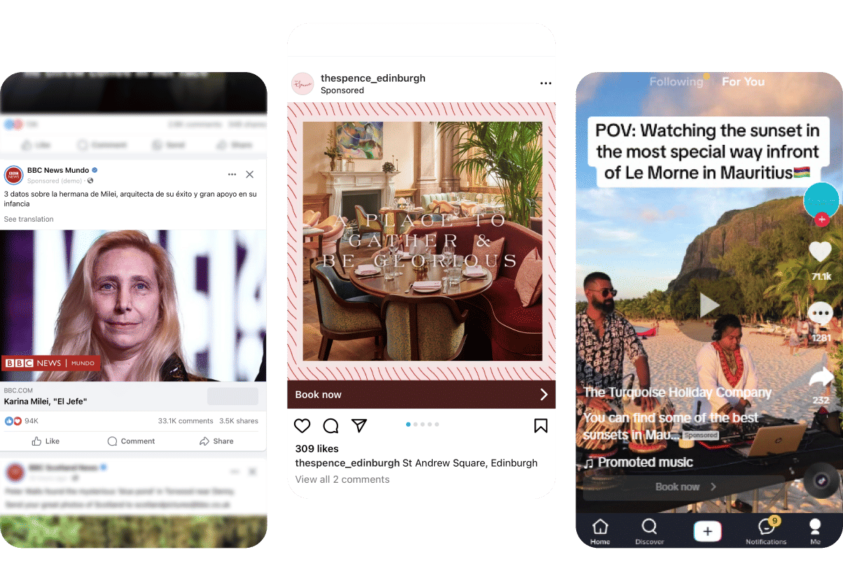 A collage of three social media ads.