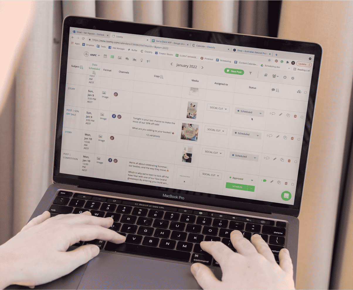 A person typing on social media platform software