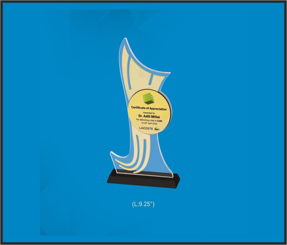 TRO - A12, Acrylic Trophy, size 9.25" inch