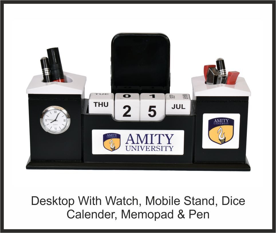Desktop Organizer - Amity, Corporate Gifts, size Watch + Mobile Stand + Dice Calendar + Memo Pad + Pen