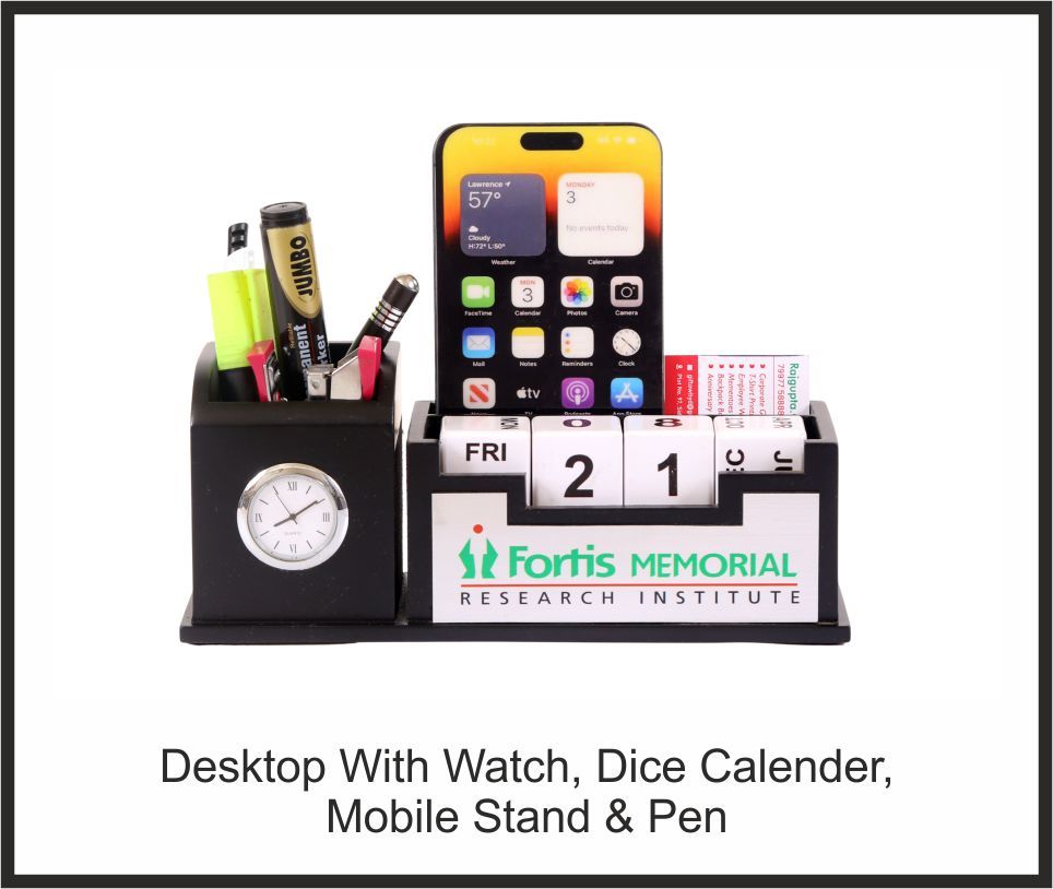 Desktop Organizer - Fortis, Corporate Gifts, size Watch + Dice Calendar + Mobile Stand + Pen