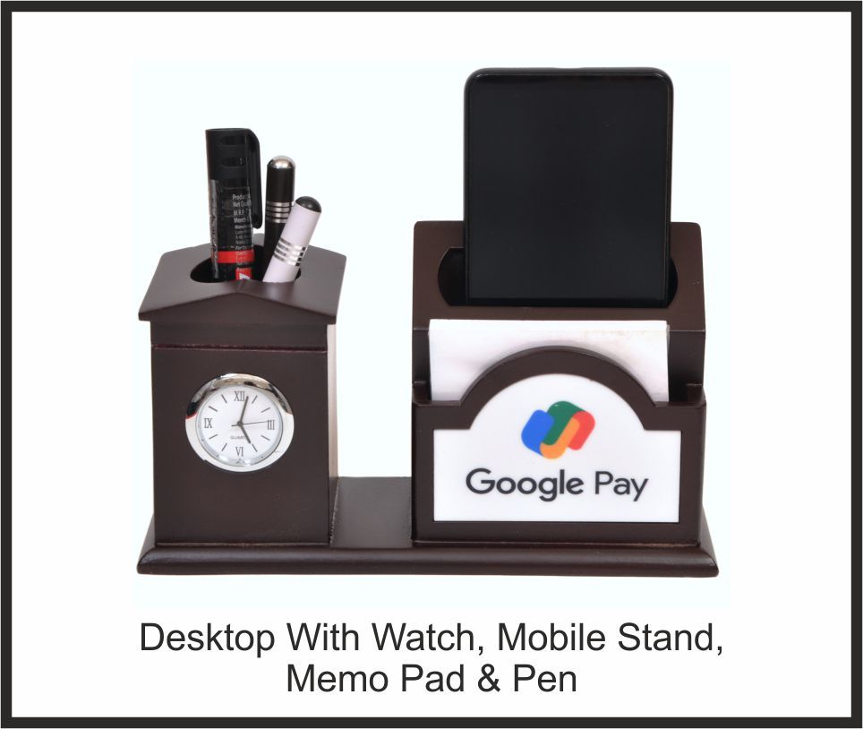 Desktop Organizer - Google Pay, Corporate Gifts, size Watch + Mobile Stand + Memo Pad + Pen