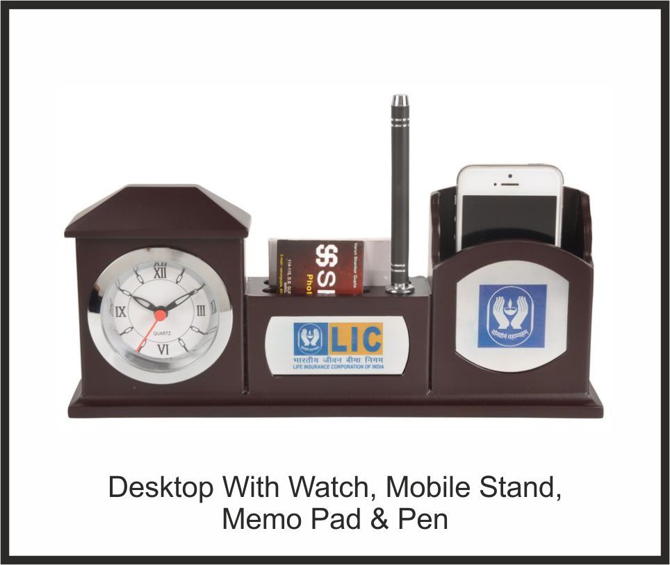 Desktop Organizer - LIC, Corporate Gifts, size Watch + Mobile Stand + Memo Pad + Pen