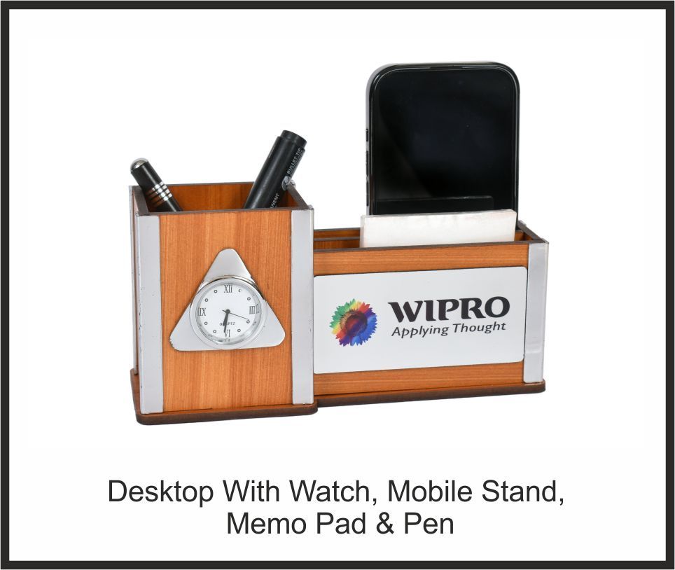 Desktop Organizer - Wipro, Corporate Gifts, size Watch + Mobile Stand + Memo Pad + Pen