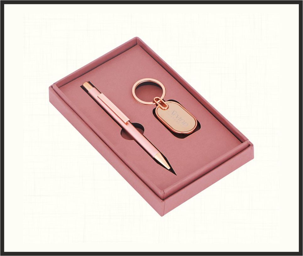 Gift Set - GS4526, Corporate Gifts, size Pen + Keychain Set (Rose Gold)